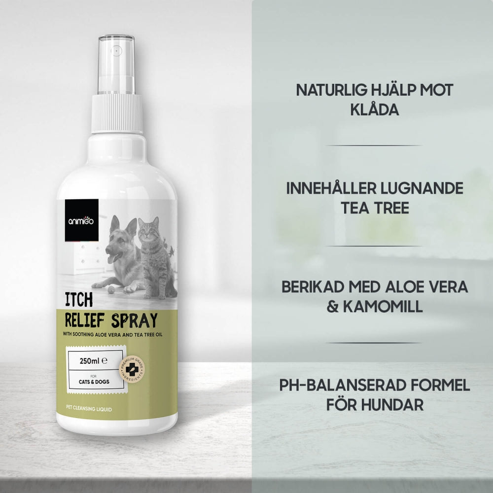 En spray gjord på naturliga ingredienser som kan hjälpa till mot kliande för hundar och katter