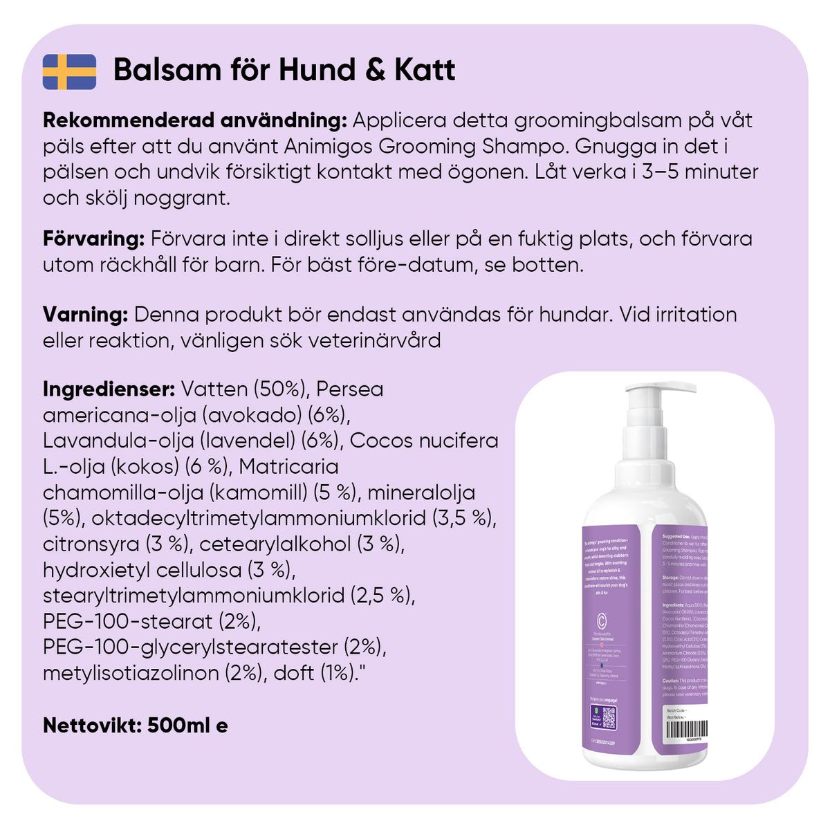 Hårvårdsbalsam för hundar, 500 ml