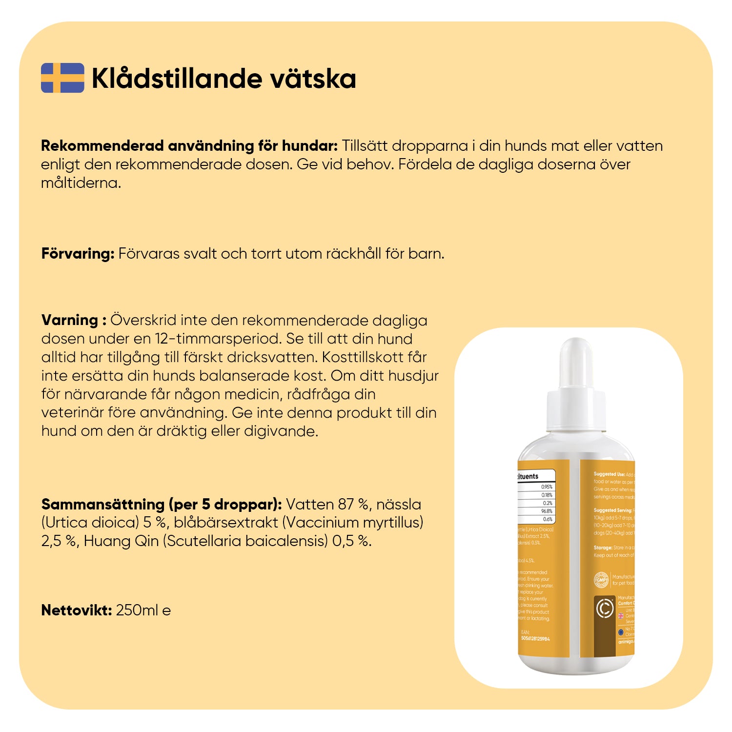 Klådalindring för hundar 250 ml flytande tillskott