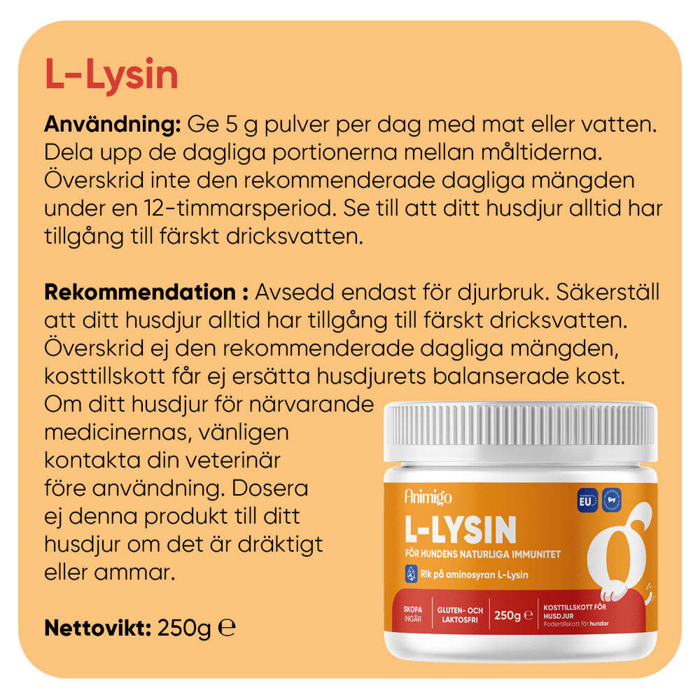 L-lysinpulver för hundar 250 g