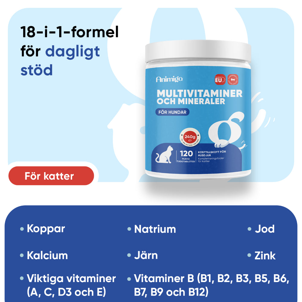Multivitaminer och mineraler för katter, 120 tuggtabletter