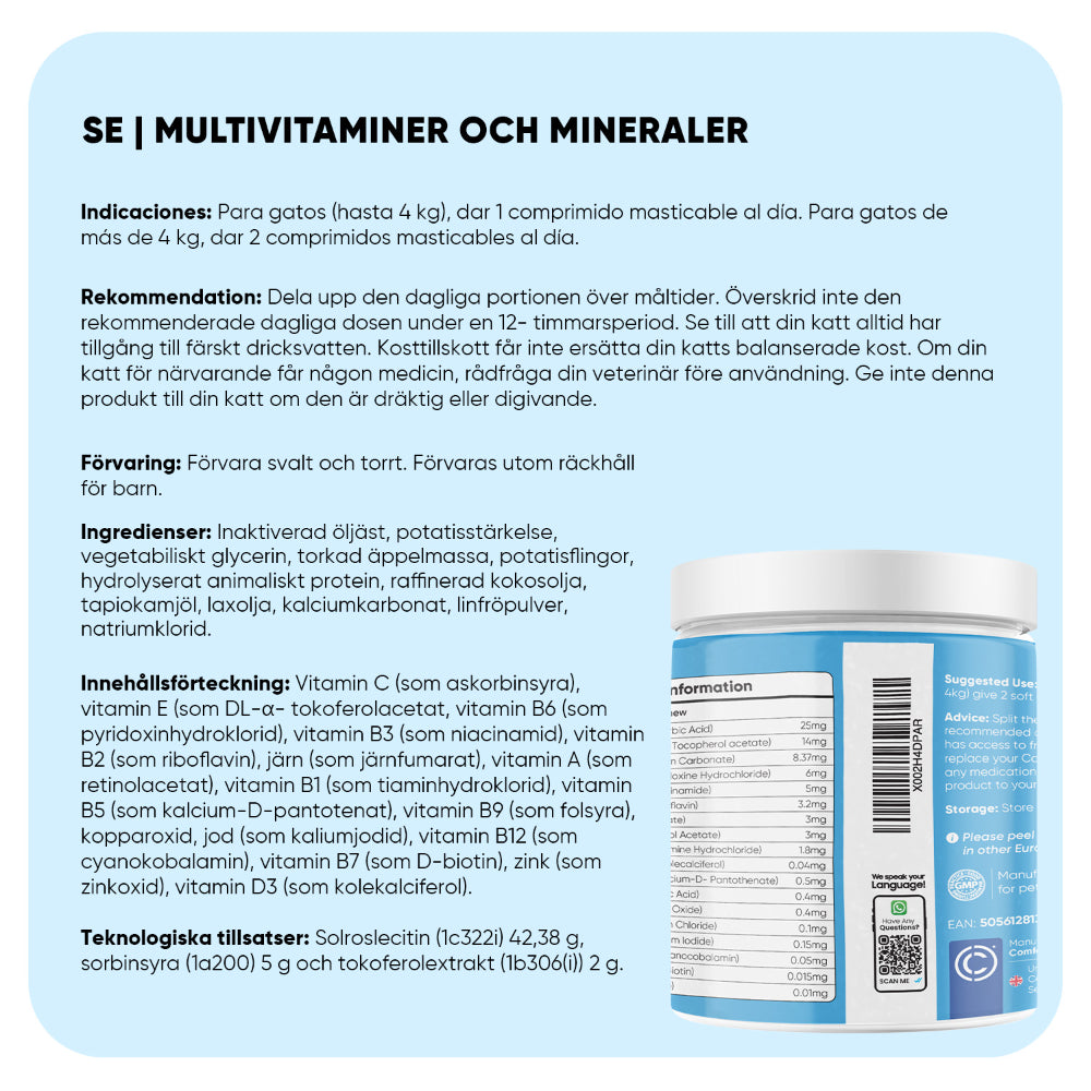 Multivitaminer och mineraler för katter, 120 tuggtabletter